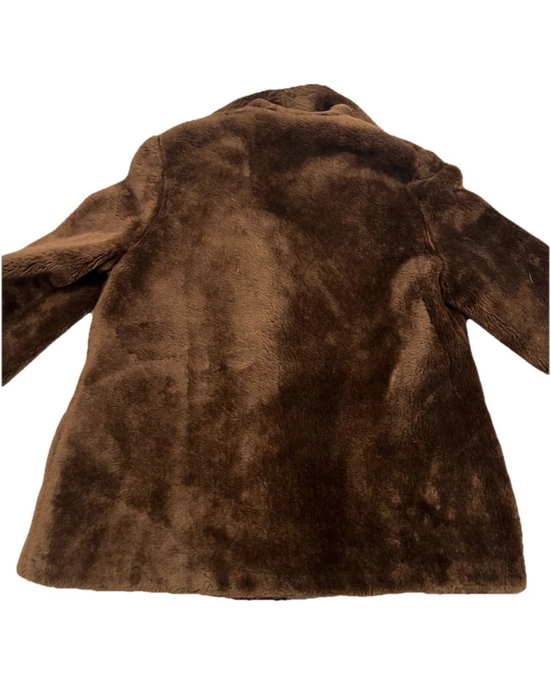 Abrigo Vintage Sears Fashions Marrón Imitación Piel Dorado Botones Bolsillos Chaqueta Años 70 Foto 2 de 4