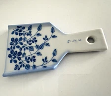 Vintage Japanese Ceramic Garlic Grater Plate Ginger Grater Blue Floral 5.5"H