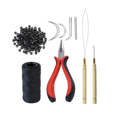 Hair Extensions Tool Kit: 200 Pcs Silicone Lined Micro Links Beads, 1 Black 