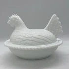 Vintage Indiana White Milk Glass Chicken Hen On Nest Covered Bowl Candy Dish 7”