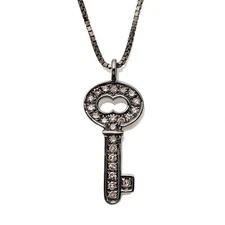 Rarities Sterling Silver Champagne Diamond Key Charm Pendant Necklace