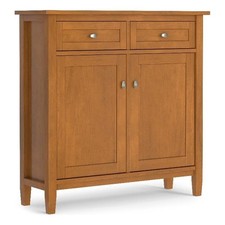 Warm Shaker SOLID WOOD 36" Wide Entryway Storage Cabinet in Light Golden Brown