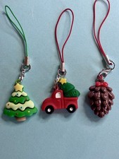 Little red truck, pinecone  tree charms- bag purse phone charms x 3