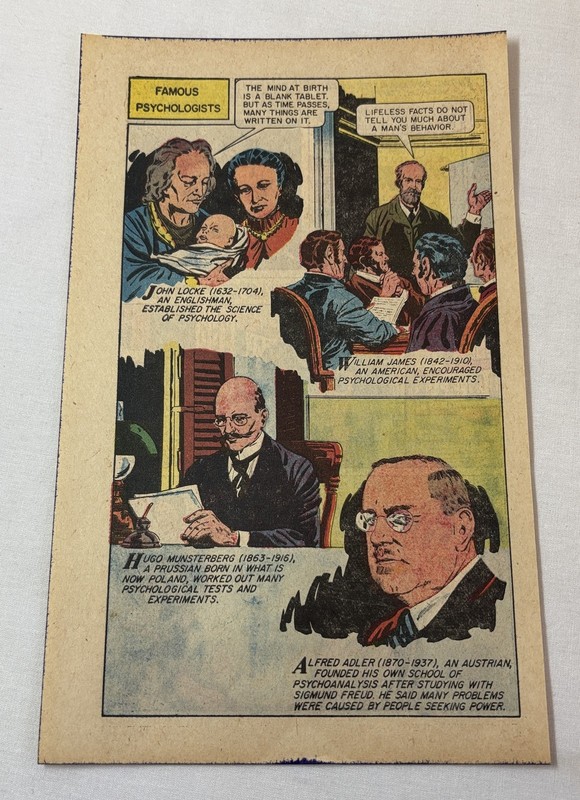 1960 cartoon page ~ JOHN LOCKE, WILLIAM JAMES, HUGO MUNSTERBERG, ALFRED ADLER