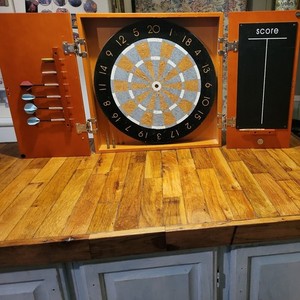Vintage Dartboard in Solid Cherry  Wood By Michael Graves With Darts @ pencil