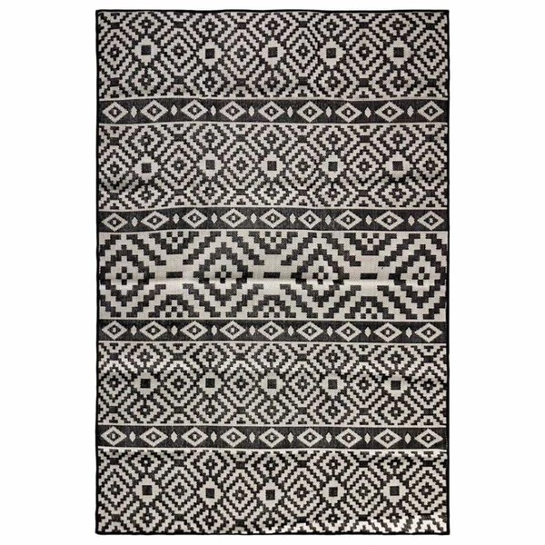 Outdoor-Teppich Flachgewebe 140X200 Cm Schwarz Gestreift-image