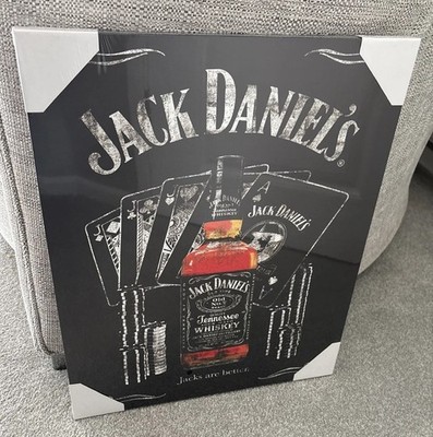 Jack Daniels Leinwand Bild JD Flasche / Karten / Chips Bar Mann Höhle Wandbild