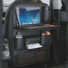 Car Backseat Organizer With Foldable Table Tray Touchscreen Phone Holder Leather