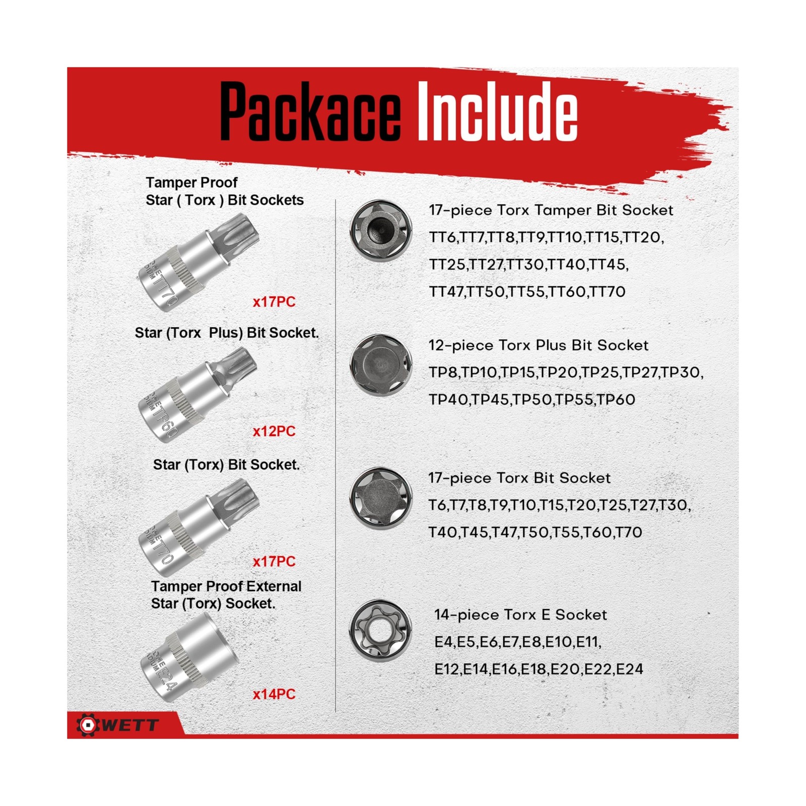 WETT Master Torx Bit Socket and External Torx Socket Set, 60-Piece ... Fast Ship