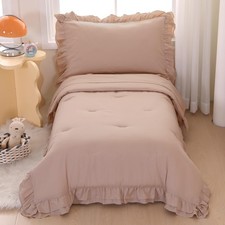 4 Pieces Bedding Sets for Girls Boys Beige Bed Set Double Ruffles Boho Bohemi...