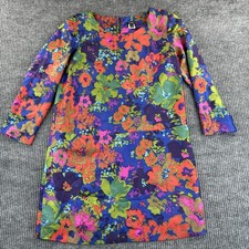 J.Crew Dress Womens 4 Blue Multicolor Silk Floral 3/4 Sleeve Shift Lined Keyhole