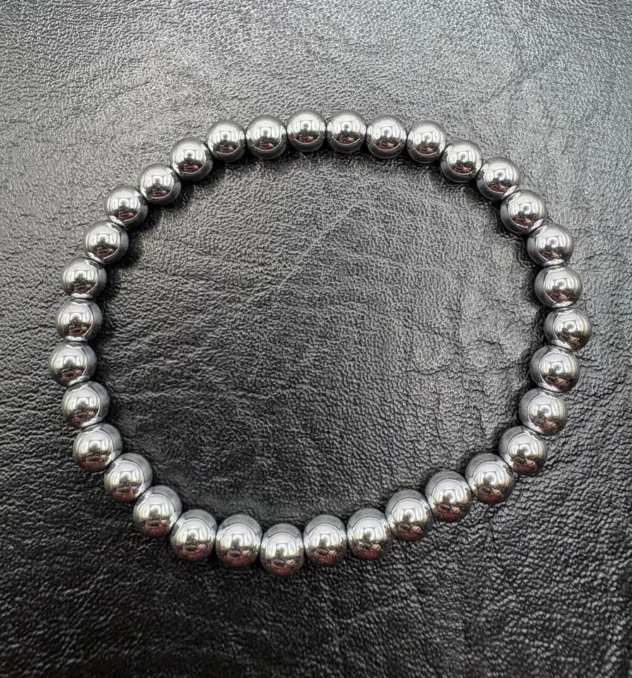 Hämatit-Edelstein Kugel/Perlen Armband versilbert 20cm lang Stretch/Flexband NEU - Bild 2 von 4