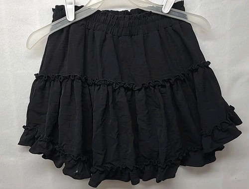 Adrienne Black Tiered Mini Skirt Elastic Waist Lined Goth Fairy Y2K Vamp Size M - Picture 7 of 7