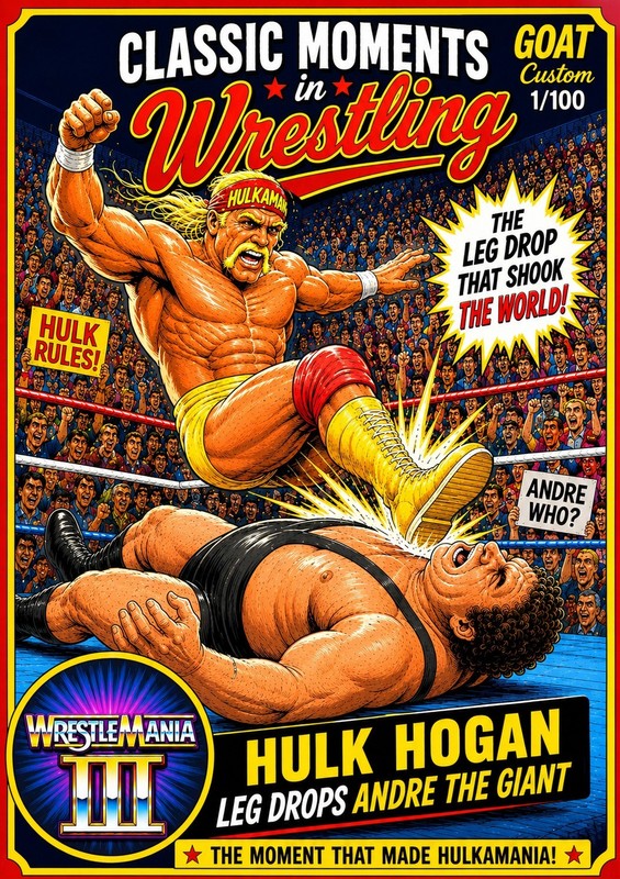 GOAT Custom Art Card Classic Moment In Wrestling Hulk Hogan Andre The Giant
