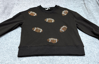 Football Lilypad Sweater Womens Small Black Bling Game Day Pullover Long Sleeve