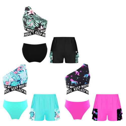Kids Girl's Crop Top And Bottoms Vacation Swimsuit Surfing Bathing Suit Youth - Afbeelding 1 van 20