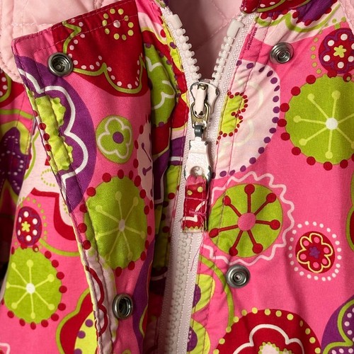 Hanna Andersson Winter Snow Jacket Size 4 100cm Pink Floral Girls Snap Zip Hood - Picture 6 of 11