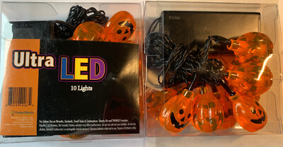 2 New Boxed 10 Pumpkin Led Product Works UltraLED Battery Operated Twinkle Light