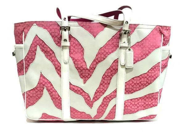 COACH LTD ED PINK WHITE ZEBRA PATCHWORK LG GALLERY MULTI TOTE BAG SATCHEL RARE!
