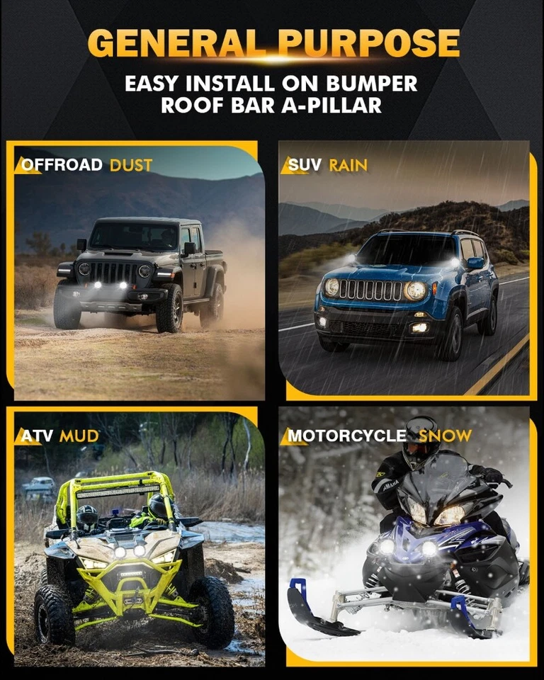 2x AUXBEAM 4" 9000LM LED Barra de Luz de Trabajo Vainas Conducción Lámpara Antiniebla SUV Camión Todoterreno Foto 3 de 4