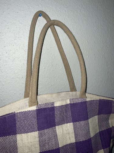 Texas Christian University TCU Mom Purple Plaid Jute Tote Bag - Picture 11 of 13