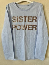 Blue Pewter Glitter Sparkle Sister Power Long Sleeve Top Size M 7/8