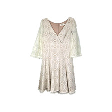 Eliza J Ivory Embroidered Lace Illusion Pom Pom Fit Flare Dress Size 10