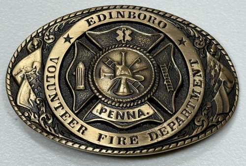 Edinboro Volunteer Fire Department Belt Buckle Vintage Pennsylvania PENNA 1989