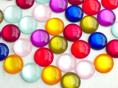 10/30 Resin Cabochons 12mm Klebeperle Cateye Imitat FarbMix Schmuck Deko Basteln
