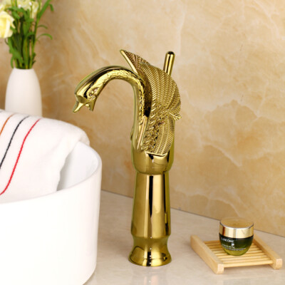 SWAN　　10／1 Golden Gold Ornate Swan Style Bathroom Sink Faucet Combo