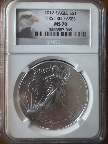 2012 $1 Silver Eagle First Releases NGC MS70, Bald Eagle Label Great condition