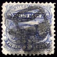 US 114 3c 1869 Steam Locomotive PF cert VF fancy "beer mug" cancellation