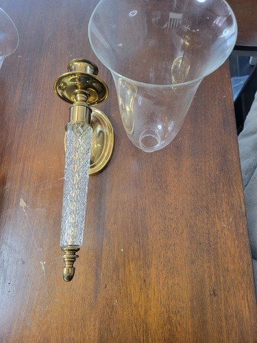 Pair Of Vintage Brass And Clear Glass Sconces For Candles -Royal Regency- Large - Picture 13 of 15