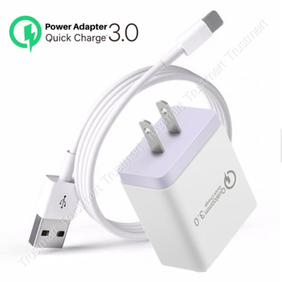3 Port QC3.0 Fast Wall Charger Adapter Block USB Cable For iPhone 14 13 12 11 XR