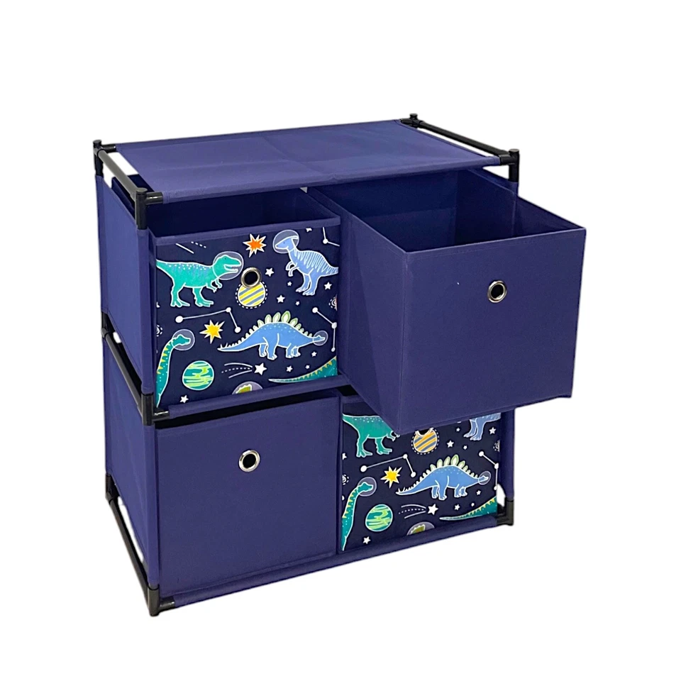 Kids Storage Unit 4 Cube Drawer Box Stacking Childs Bedroom Storage - Dinosaur - Image 3 of 3