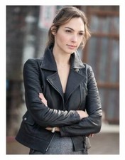 Women's Stylish Gal Gadot Black Slim Fit Biker Style Moto Real Leather Jacket