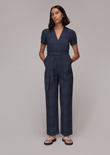 Whistles Zoe Broderie Jumpsuit Navy NEW