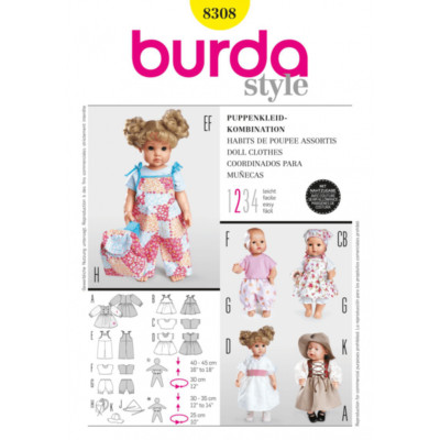 Burda Style Puppenkleidung Kleid Hose Trachtenstoff Schnittmuster 8308