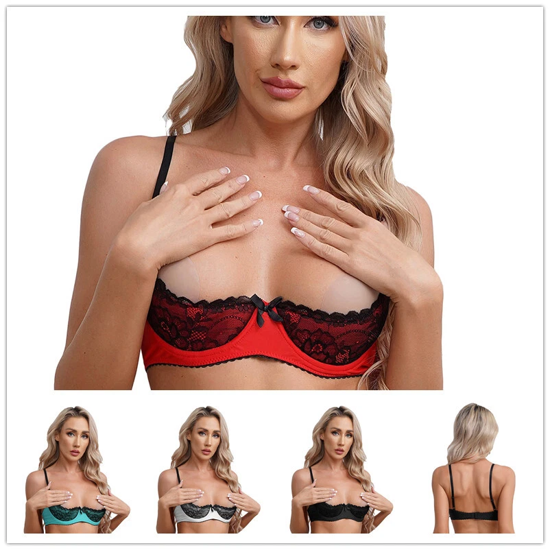 US Womens Sexy Half Cup Push Up Balconettes Bra Lace Rhinestone