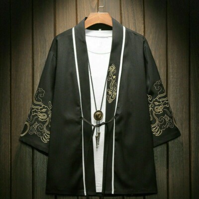 Mens Embroidery Kimono Jacket Coat Cardigan Outwear Japanese Retro Chinese Tops