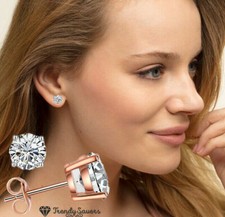 18K Rose Gold Plated Sterling Silver Stud Earrings Round Cut Simulated Diamond