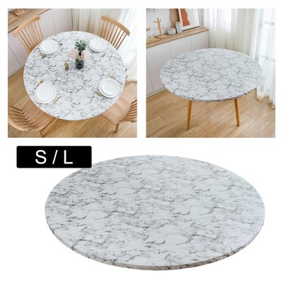 Runde Vinyl Passform Tischdecke Elastischer Rand Weiß Marmor Muster Tischabdeckung