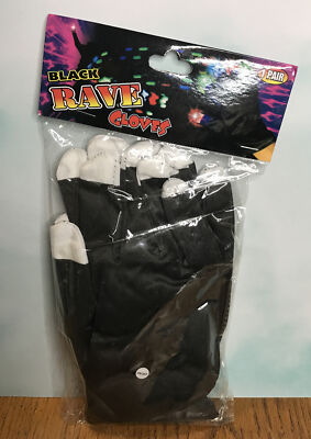 Black LED Rave Gloves Light Up Fancy Dress Halloween Adult Costume Accessory