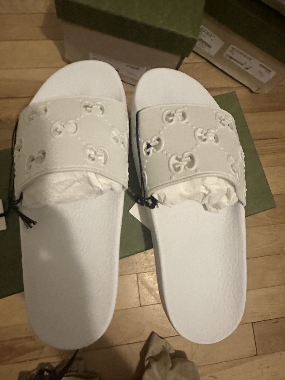 Gucci Slides White Rubber Women’s GG Slide Sandals New w/ Dust Bags SZ 38 eBay