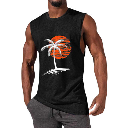 Summer Mens Surf Beach Top Large Size Breathable Sleeveless Loose Print Tank Top - Picture 10 of 18