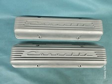 62 63 64 65 Corvette Script Finned Aluminum Valve Covers No Dividing Line 327 62 63 64 65 Corvette Script Finned Aluminum Valve Covers No Dividing Line 327