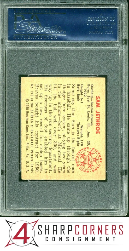 1950 BOWMAN #248 SAM JETHROE RC PSA 5 - Image 2 of 2