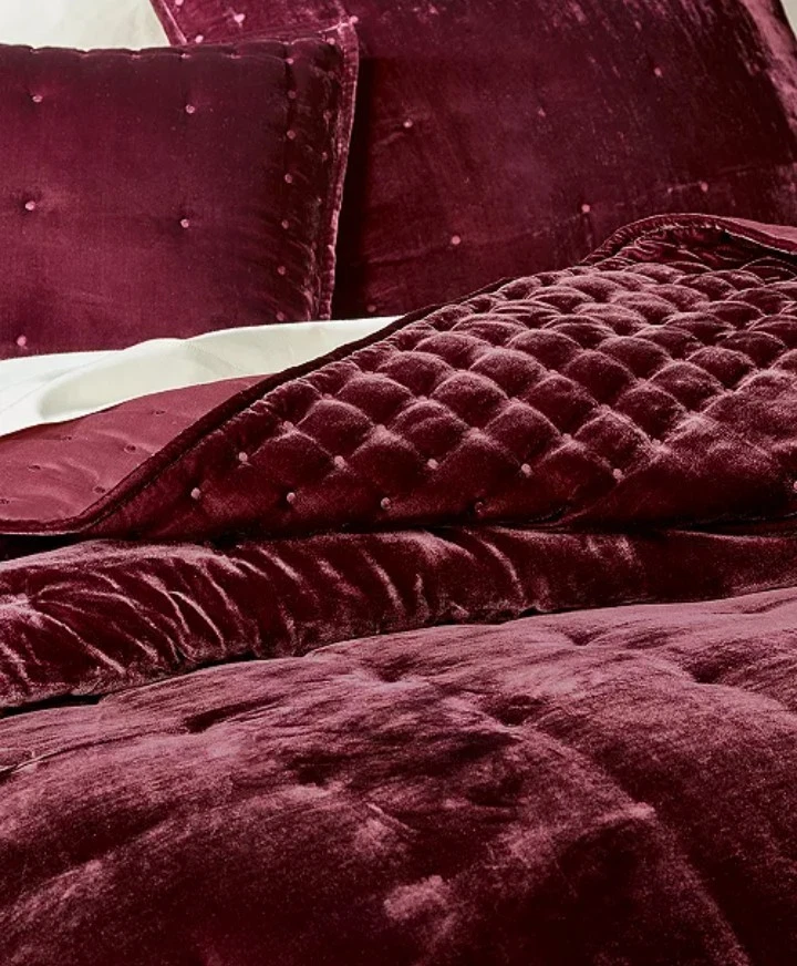 Cobertor acolchado de terciopelo Martha Stewart "Diamond Tufted", KING, Oporto/Vino, Nuevo con etiquetas Foto 2 de 4