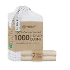 1000TC Supima Cotton King Pillowcases, Sateen, Solid, Beige
