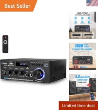 Stereo Audio Amplifier,300W Home 2 Channel Wireless Bluetooth 5.0 Power Amplifie